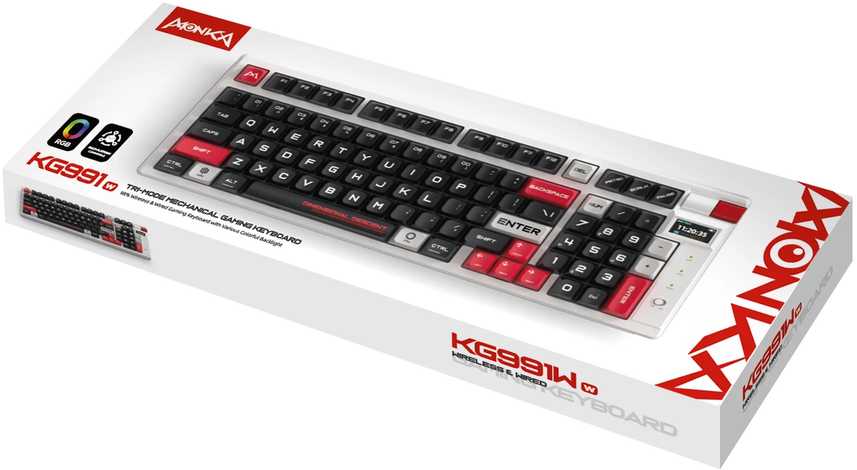 Belaidė mechaninė klaviatūra MarvoTech Monka Storm KG991W su RGB | US išdėstymas, Jixian Blue perjungikliai
