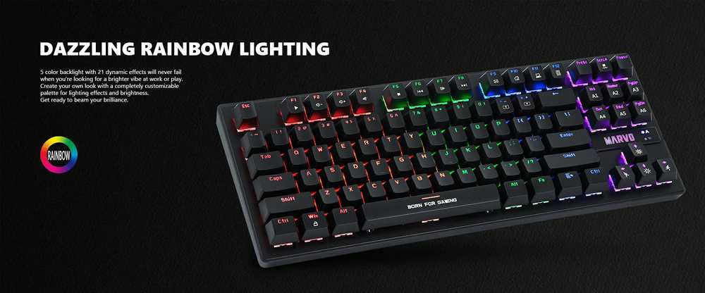 Marvo KG901C TKL 80% laidinė mechaninė klaviatūra su RGB (US, Mėlyna switch)