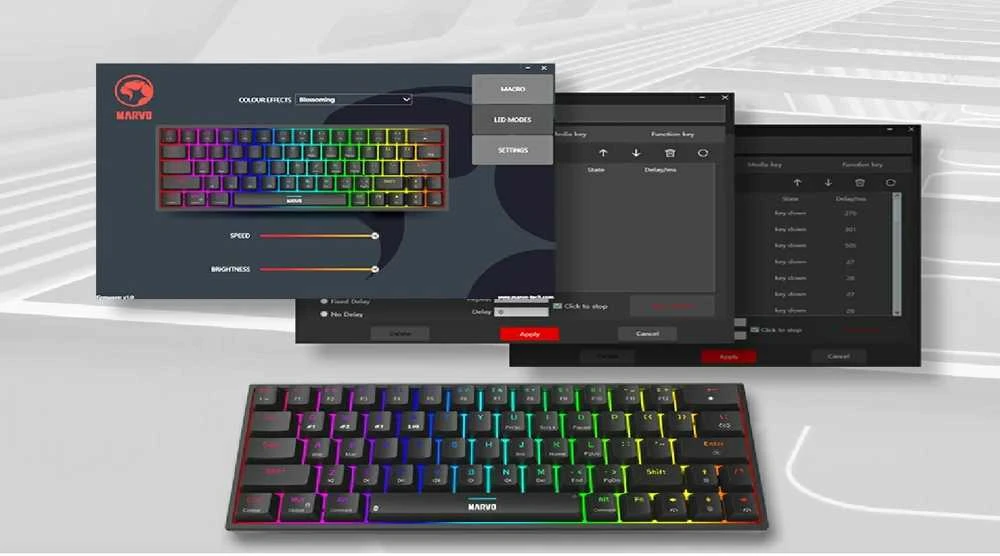 Marvo KG955W Shogo 63W belaidė žaidimų klaviatūra raudoni switchai juoda