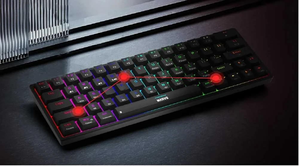 Marvo KG955W Shogo 63W belaidė žaidimų klaviatūra raudoni switchai juoda