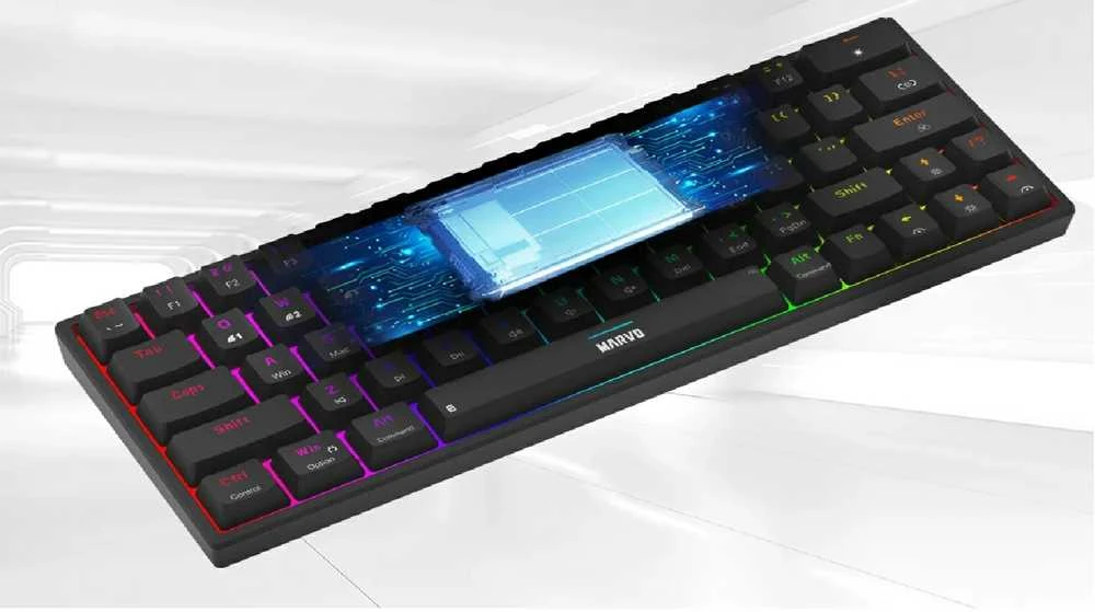 Marvo KG955W Shogo 63W belaidė žaidimų klaviatūra raudoni switchai juoda