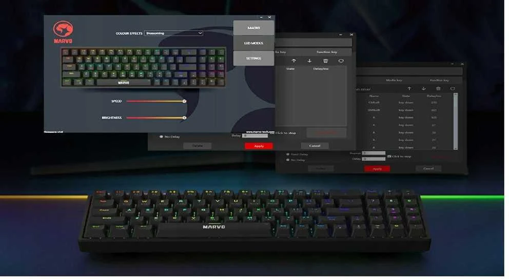 Marvo KG956W Shogo 78W belaidė žaidimų klaviatūra raudoni switchai juoda
