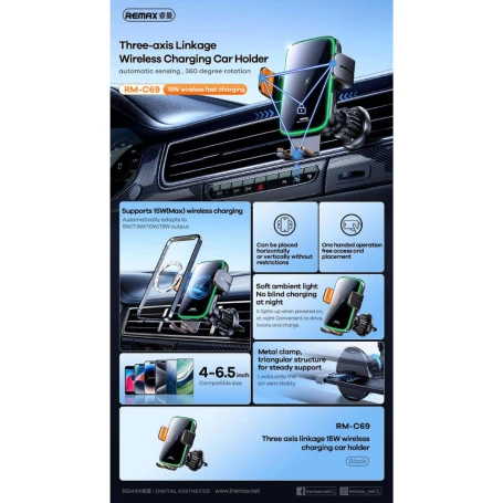 Laiki.autom.Remax RM-C69 15W Wireless charging į grotel.