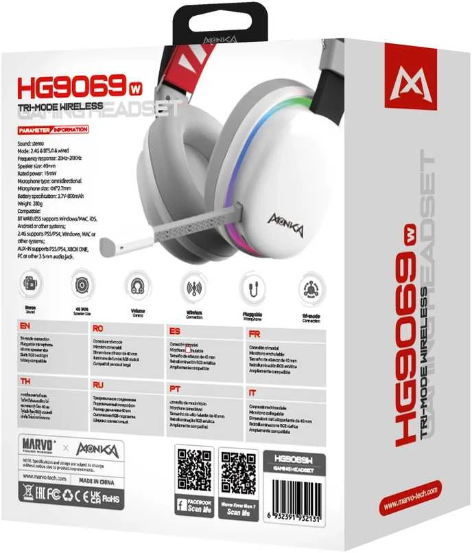 Marvo Monka Echo RS HG9070W belaidės ausinės su mikrofonu BT