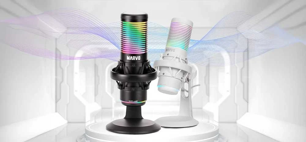 Marvo MIC-07 RGB baltas laidinis mikrofonas |USB