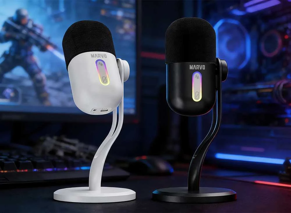 Marvo MIC-08 RGB baltas laidinis mikrofonas |USB