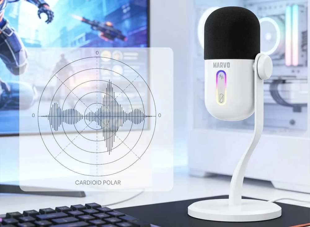 Marvo MIC-08 RGB baltas laidinis mikrofonas |USB