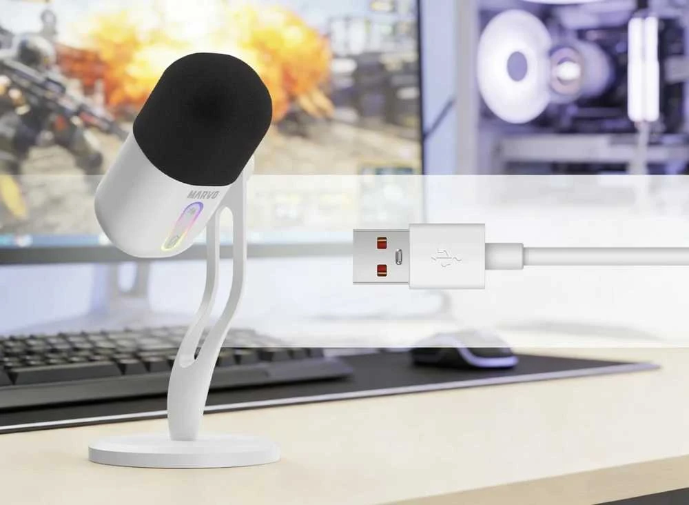 Marvo MIC-08 RGB baltas laidinis mikrofonas |USB