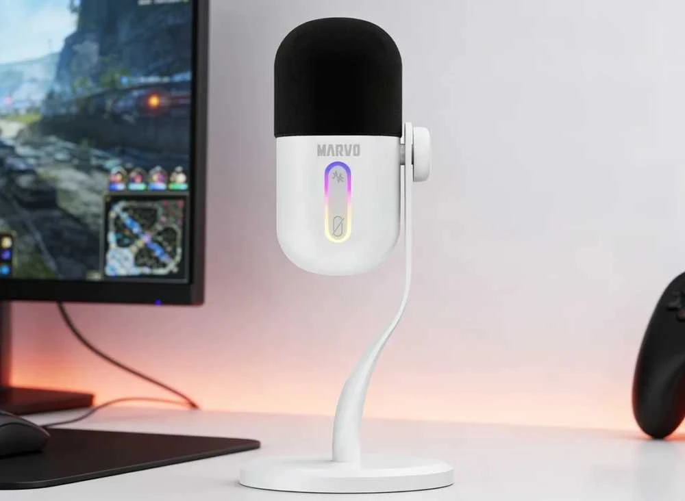Marvo MIC-08 RGB baltas laidinis mikrofonas |USB