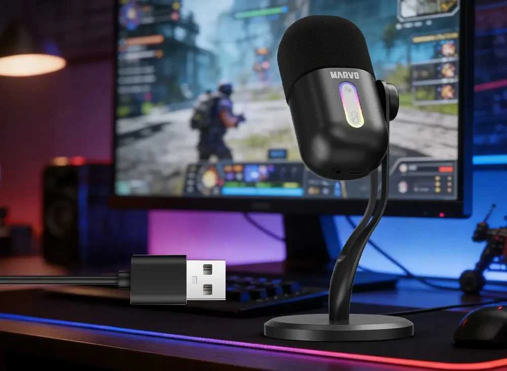 Marvo MIC-08 RGB juodas laidinis mikrofonas |USB