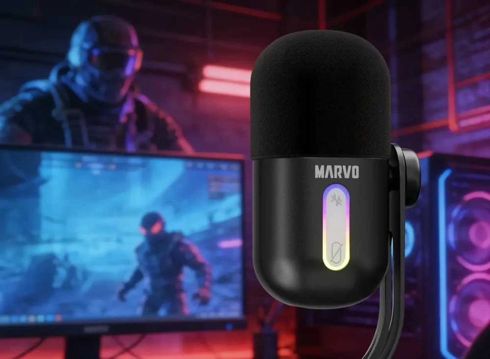 Marvo MIC-08 RGB juodas laidinis mikrofonas |USB
