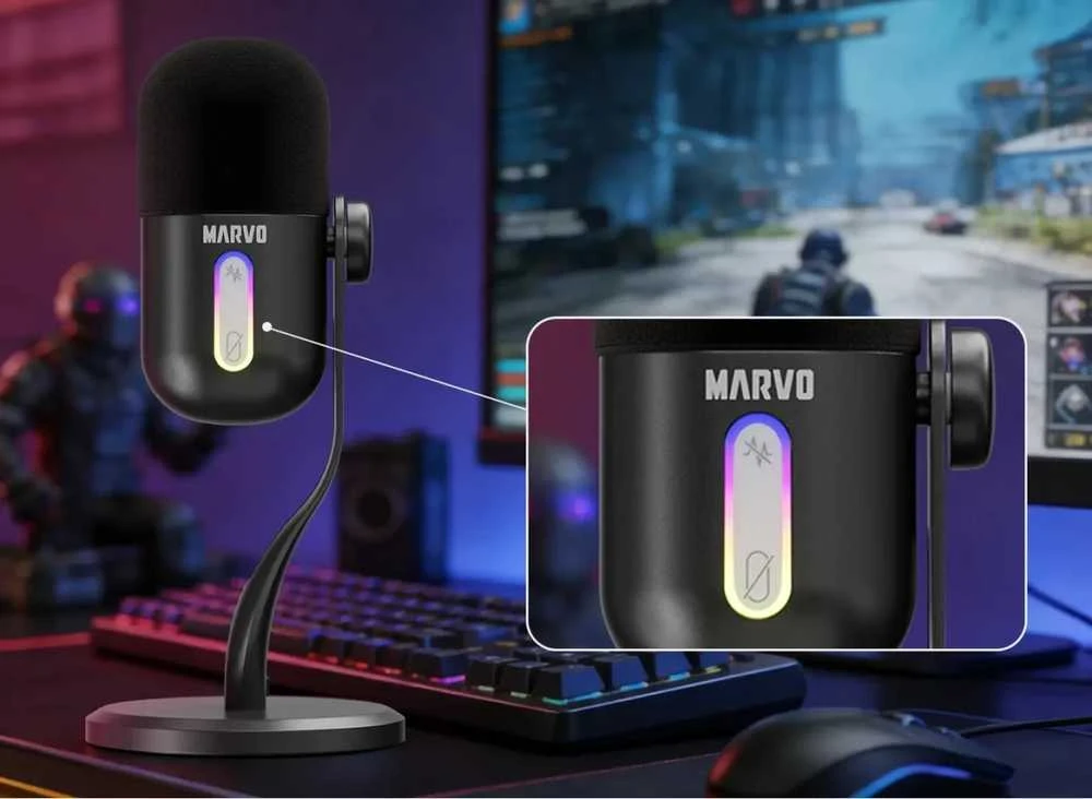 Marvo MIC-08 RGB juodas laidinis mikrofonas |USB