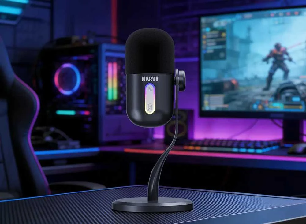 Marvo MIC-08 RGB juodas laidinis mikrofonas |USB