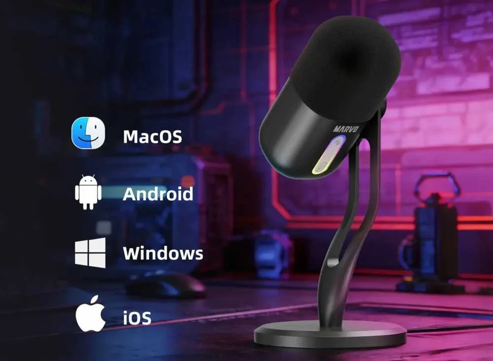 Marvo MIC-08 RGB juodas laidinis mikrofonas |USB