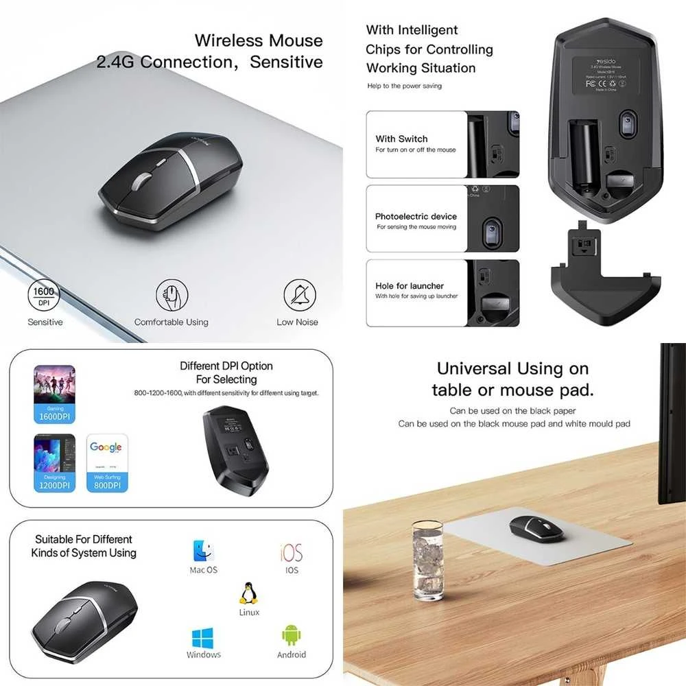 Yesido pelė kompiuteriui KB16 wireless juodas