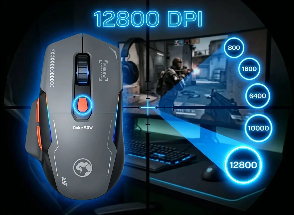 Marvo M368W BK Duke 50W belaidė žaidimų pelė