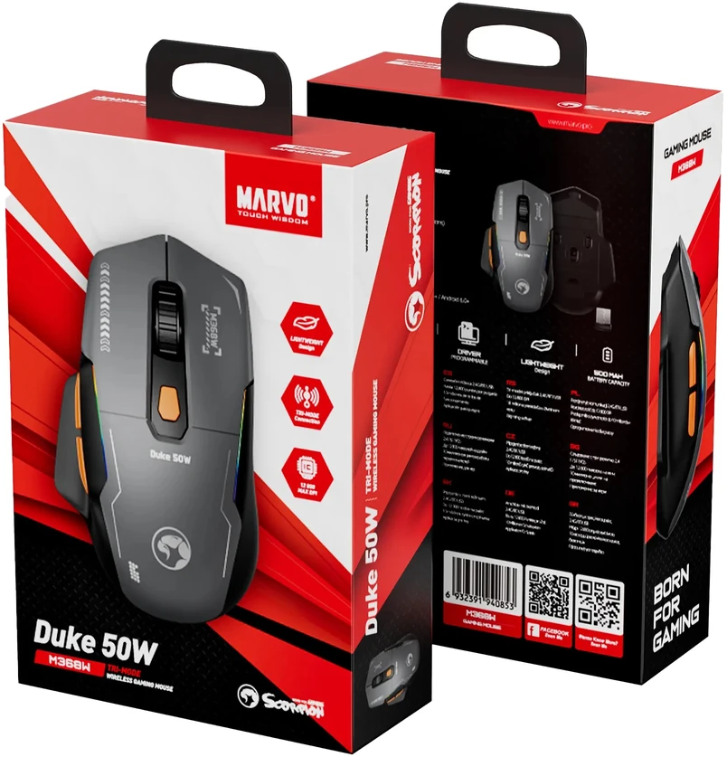 Marvo M368W BK Duke 50W belaidė žaidimų pelė