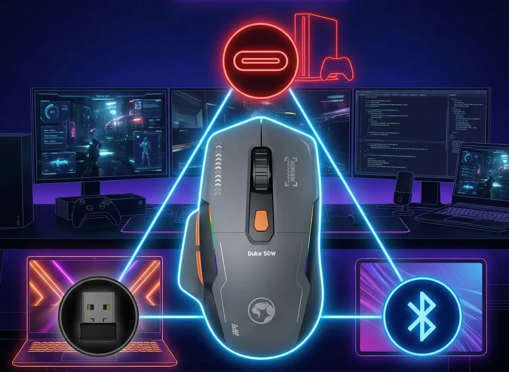 Marvo M368W BK Duke 50W belaidė žaidimų pelė