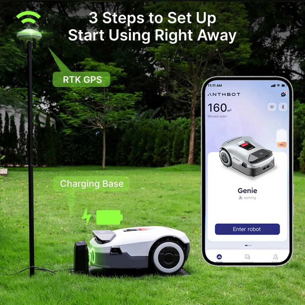 Vejos pjovimo robotas Anthbot Genie 800 1500 m², AI, RTK GPS, 3D kamera, IPX6