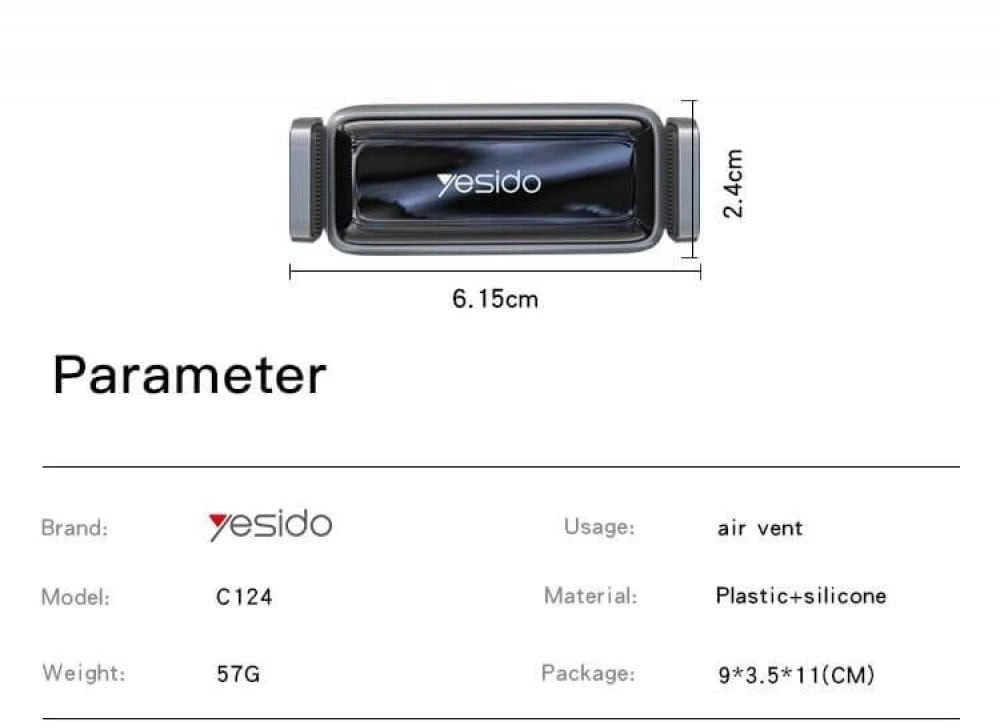 Yesido C124 automobilinis telefono laikiklis į groteles