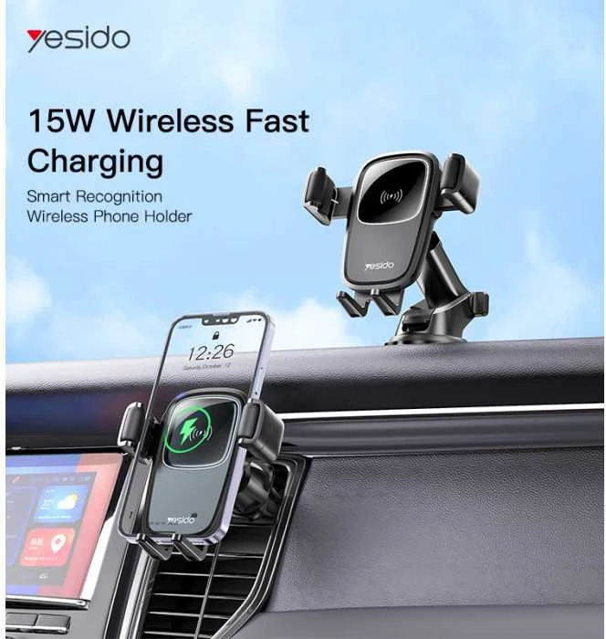 Yesido C187 automobilinis telefono laikiklis su bevieliu krovimu 15W