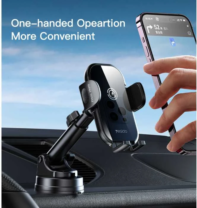 Yesido C197 automobilinis telefono laikiklis su bevieliu krovimu 15W