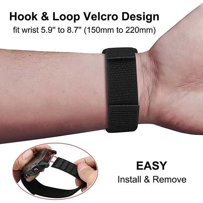 4Wrist Nailoninis dirželis, skirtas „Garmin Fenix 7X“ / „Fenix 6X“ / „Fenix 5X Plus“ / „Fenix 3“ laikrodžiams – 26 mm – juodas