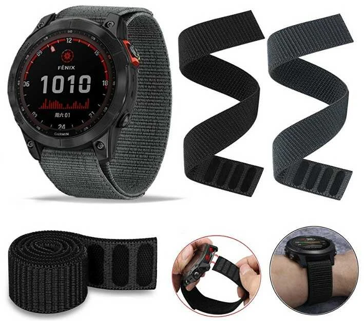 Nailono kilpinis dirželis, skirtas Garmin Fenix 7/6/5/Forerunner 935/945 - 22mm - Juodas