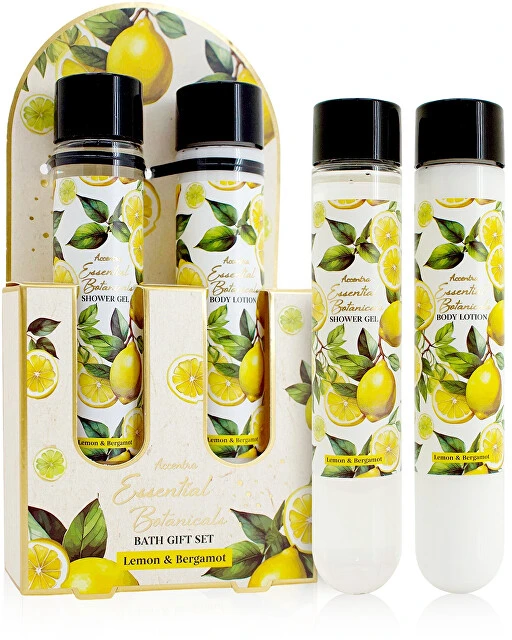„Accentra“ vonios rinkinys „ESSENTIAL BOTANICS“ citrinų ir bergamočių tūbelės dovanų dėžutėje, dušo želė 60 ml, kūno losjonas 60 ml