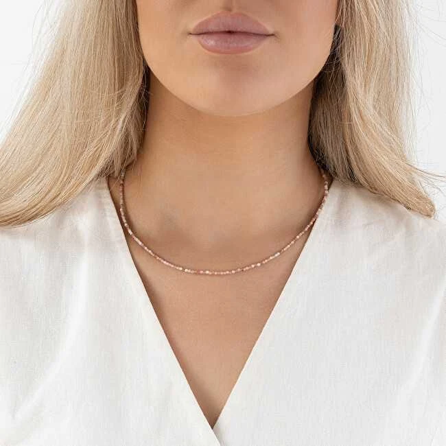 Again Jewelry Oranžinis Mėnulio akmens karoliukais papuoštas karoliai AJKNA001