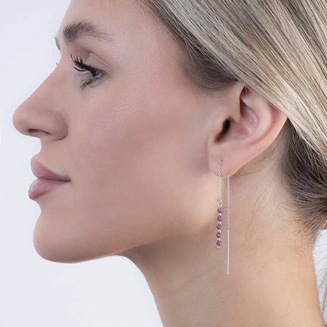 Again Jewelry Sidabriniai grandinėlės auskarai su rubinu AJKNS007