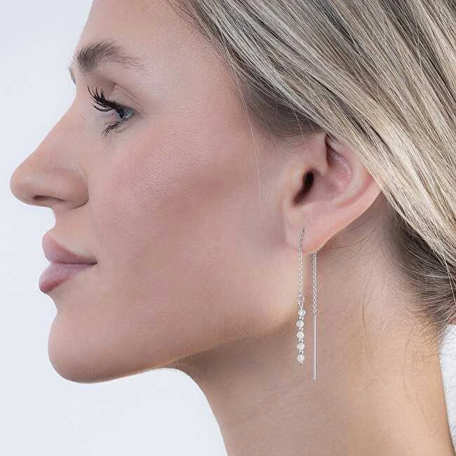 Again Jewelry Sidabriniai auskarai su grandinėle ir mėnulio akmeniu AJKNS003