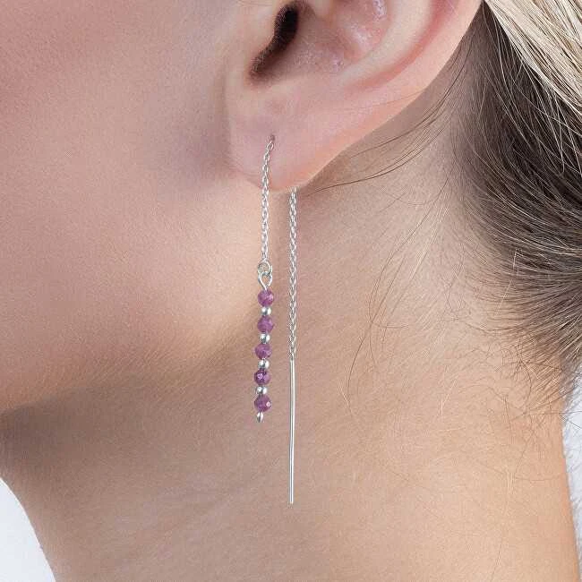 Again Jewelry Sidabriniai grandinėlės auskarai su rubinu AJKNS007