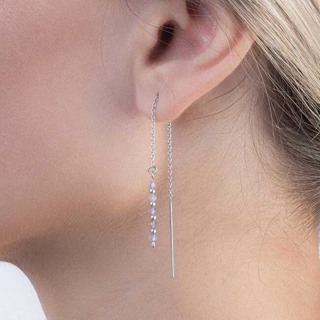 Again Jewelry Sidabriniai grandinėlės auskarai su ametistu AJKNS004