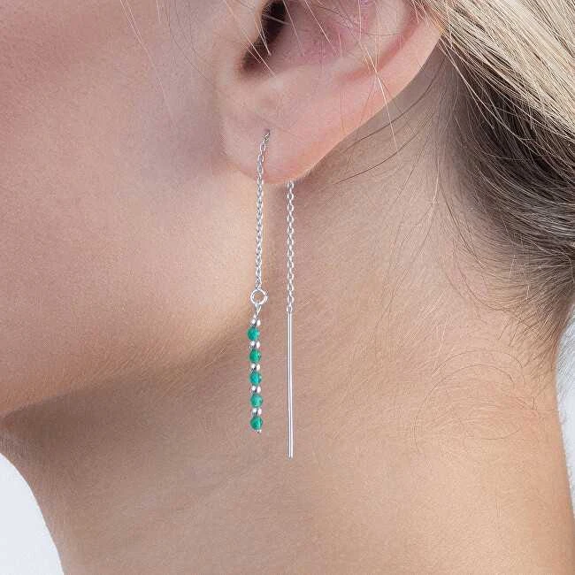 Again Jewelry Sidabriniai auskarai su grandinėle ir smaragdais AJKNS002