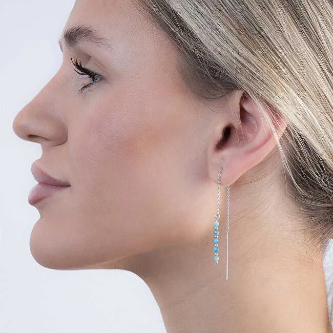 Again Jewelry Sidabriniai auskarai su grandinėle ir apatitu AJKNS001