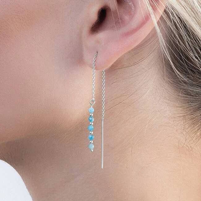 Again Jewelry Sidabriniai auskarai su grandinėle ir apatitu AJKNS001