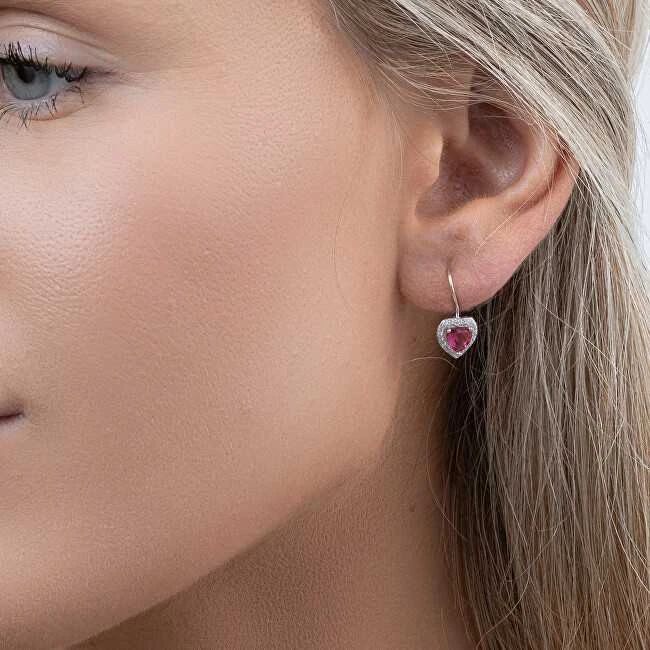 Again Jewelry Sidabriniai kabantys auskarai Širdelė su cirkoniais AJNS0047