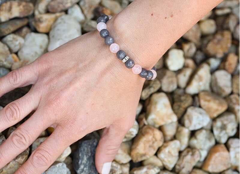Agato Jadeite and rose quartz bead bracelet MINK18/17