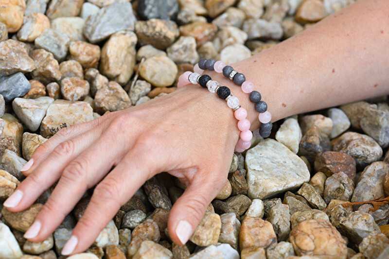 Agato Jadeite and rose quartz bead bracelet MINK18/17
