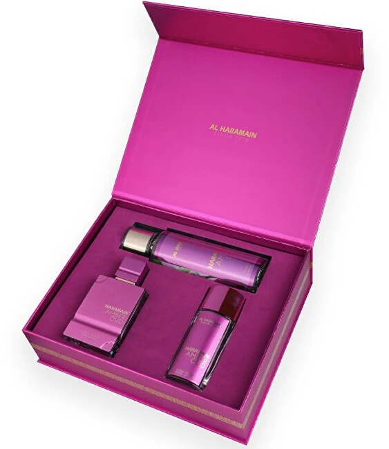 Al Haramain Amber Oud Ultra Violet gift set for women eau de parfum 75 ml + eau de parfum 30 ml + body mist 200 ml