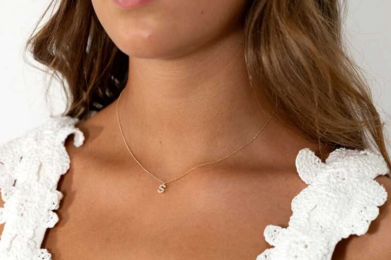 Alisia Auksu padengtas vėrinys su Swarovski perlais "S" AL4258.01.919