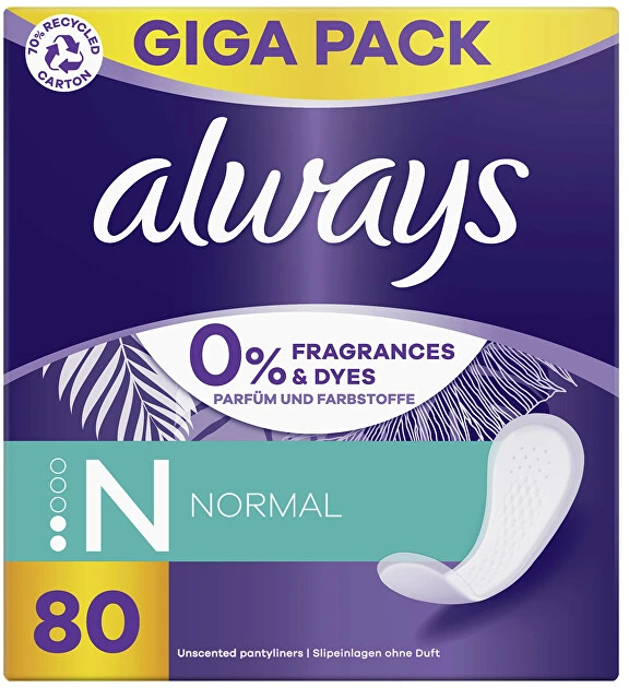 Always Daily Fresh Normal Higieniniai Įklotai, 0 % Kvapiųjų Medžiagų ir Dažiklių, 80 vnt.
