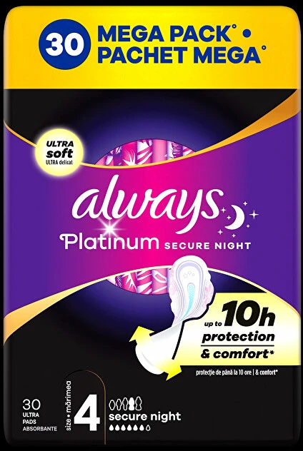 Always Platinum Secure Night Size 4 Higieniniai Paketai su Sparneliais, 30 vnt.