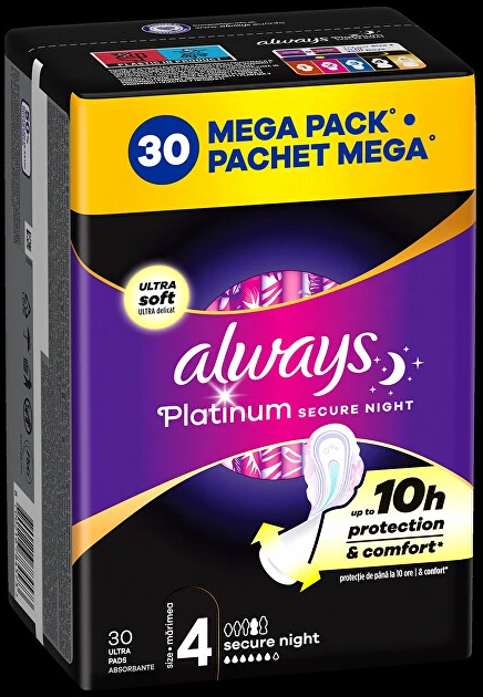 Always Platinum Secure Night Size 4 Higieniniai Paketai su Sparneliais, 30 vnt.