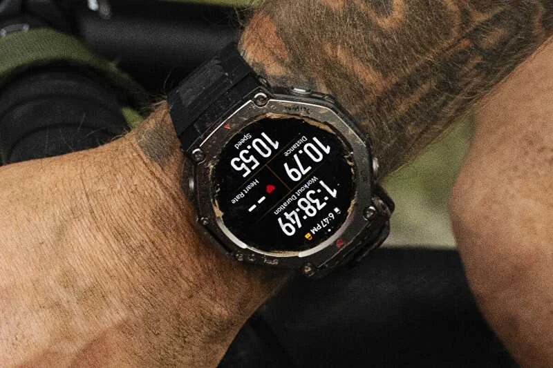 Išmanusis laikrodis Amazfit T-Rex 3, Nerudijančio plieno korpusas su onikso spalvos silikoniniu dirželiu