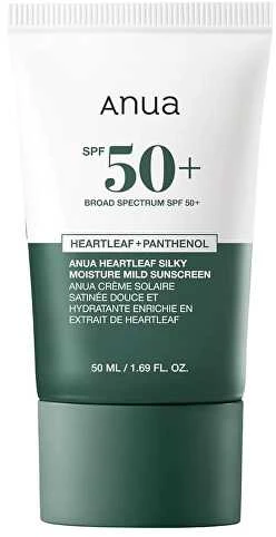 ANUA Heartleaf Silky Moisture Mild Sunscreen SPF50+ PA++++ veido kremas, 50 ml