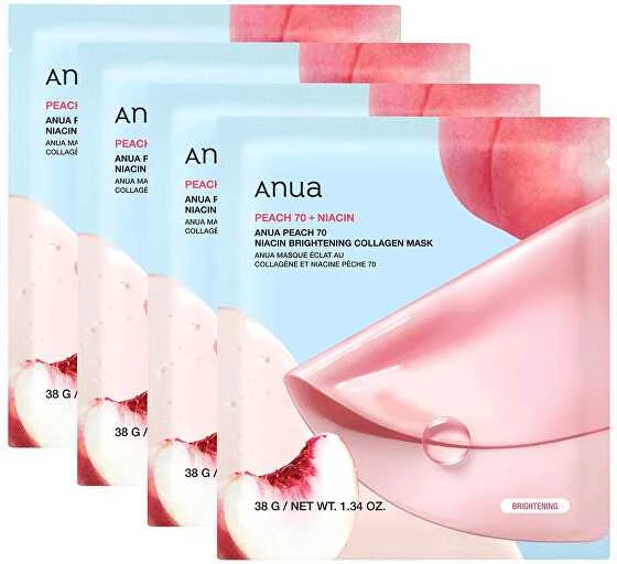 Veido kaukė Anua Peach 70+Niacin Brightening Collagen Mask 38 g 4 vnt.