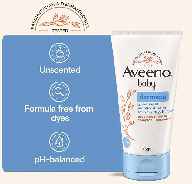 „Aveeno Baby Dermexa“ minkštinamasis balzamas gerai nakčiai (75 ml)