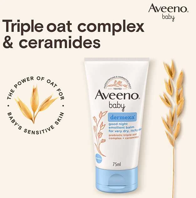 „Aveeno Baby Dermexa“ minkštinamasis balzamas gerai nakčiai (75 ml)